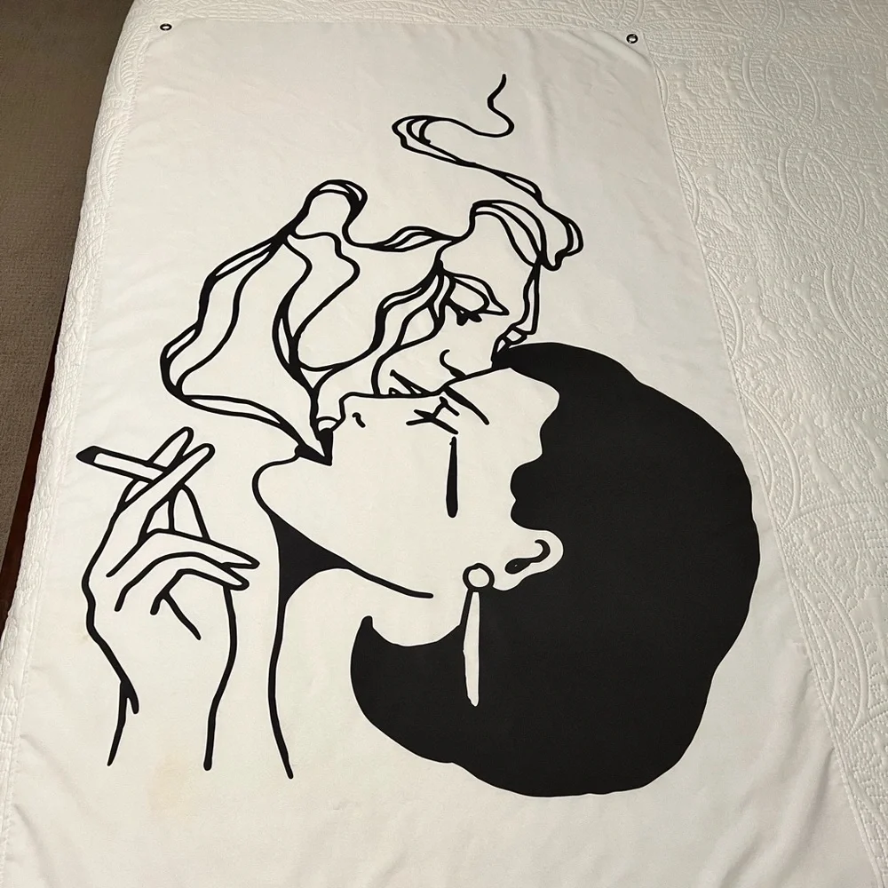 Girl in Red by tvorac United States Tapestry/Flag Black/White Seductive Couple